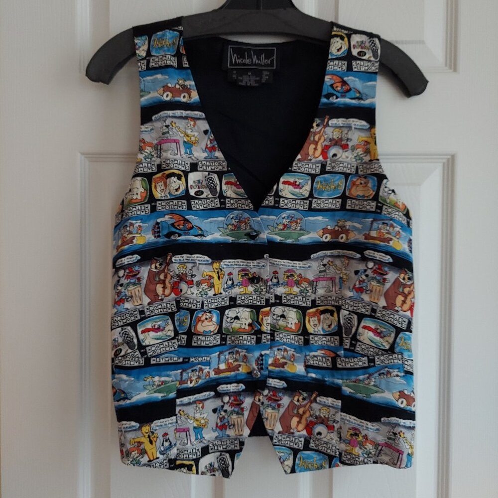 Vintage Nicole Miller Women's Silk Vest Cartoon Network Hanna Barbera Rare M